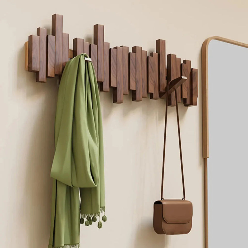 Mosrugs | Piano Wall-Mounted Coat Rack – Walnut or Beech Wood Hook Rail for Jackets, Bags & Hats