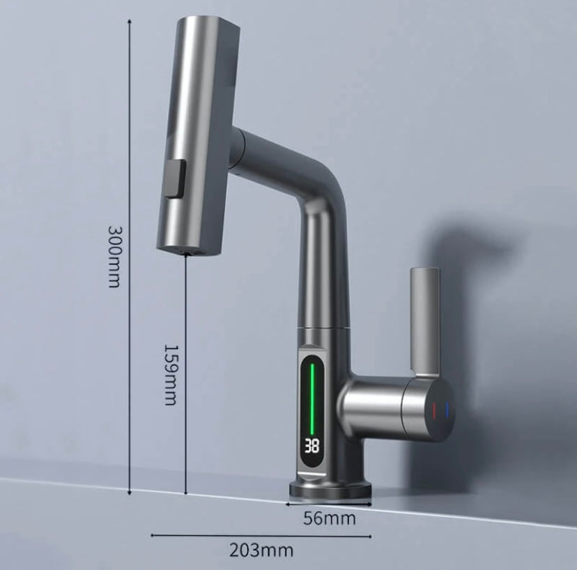 Mosrugs | WaterMaster Flexible LED Kitchen & Bathroom Faucet – 360° Swivel, Pull-Out Hose & 5 Spray Modes