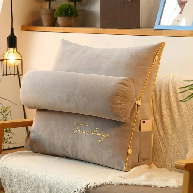 Mosrugs | Ergonomic Backrest Reading Pillow | Adjustable Neck Support, Removable Cover & Side Pockets for Comfort in Bed or Sofa