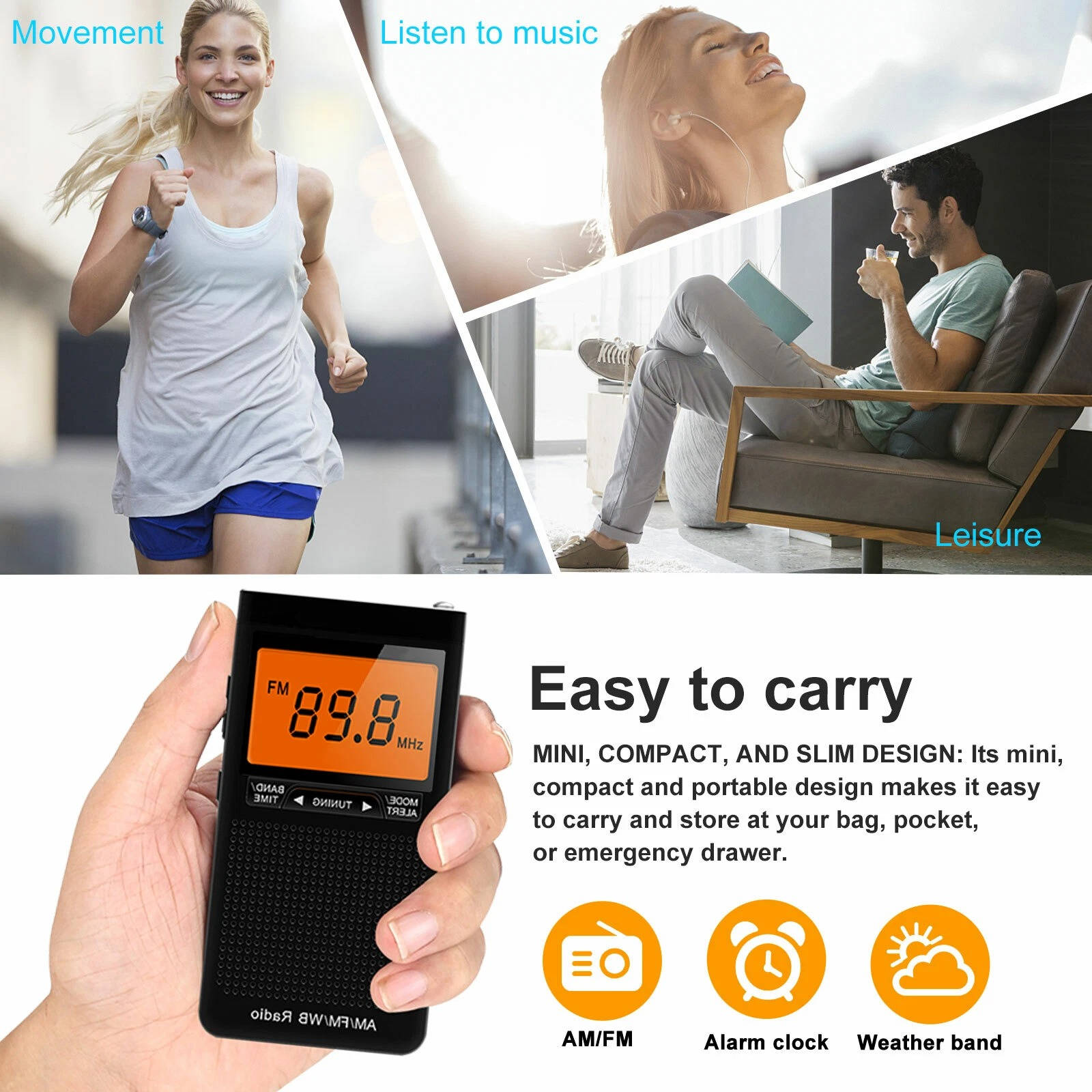 Mosrugs | Portable AM/FM Pocket Radio with Weather Alerts and Digital Tuning
