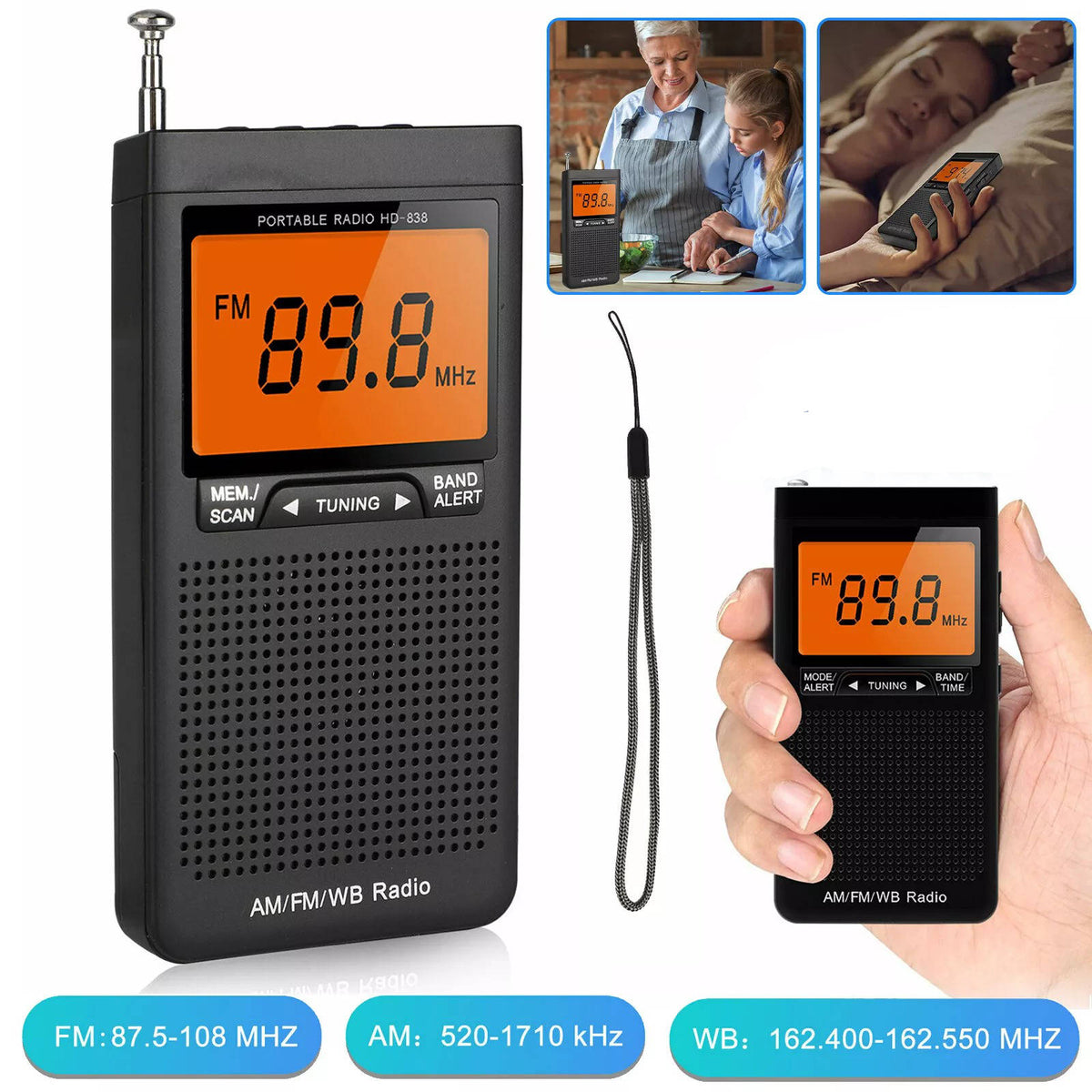 Mosrugs | Portable AM/FM Pocket Radio with Weather Alerts and Digital Tuning