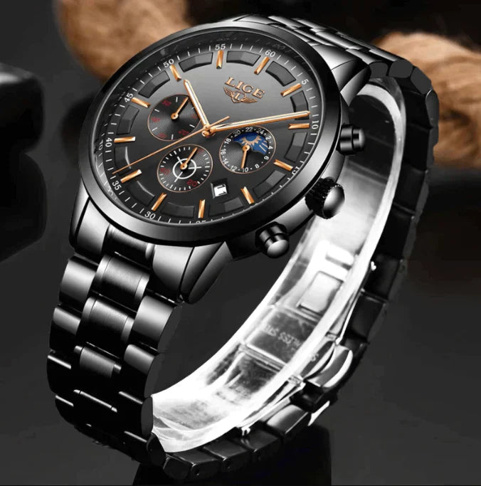 Mosrugs | VanguardTime | Military Black Steel Watch – Sleek & Sophisticated