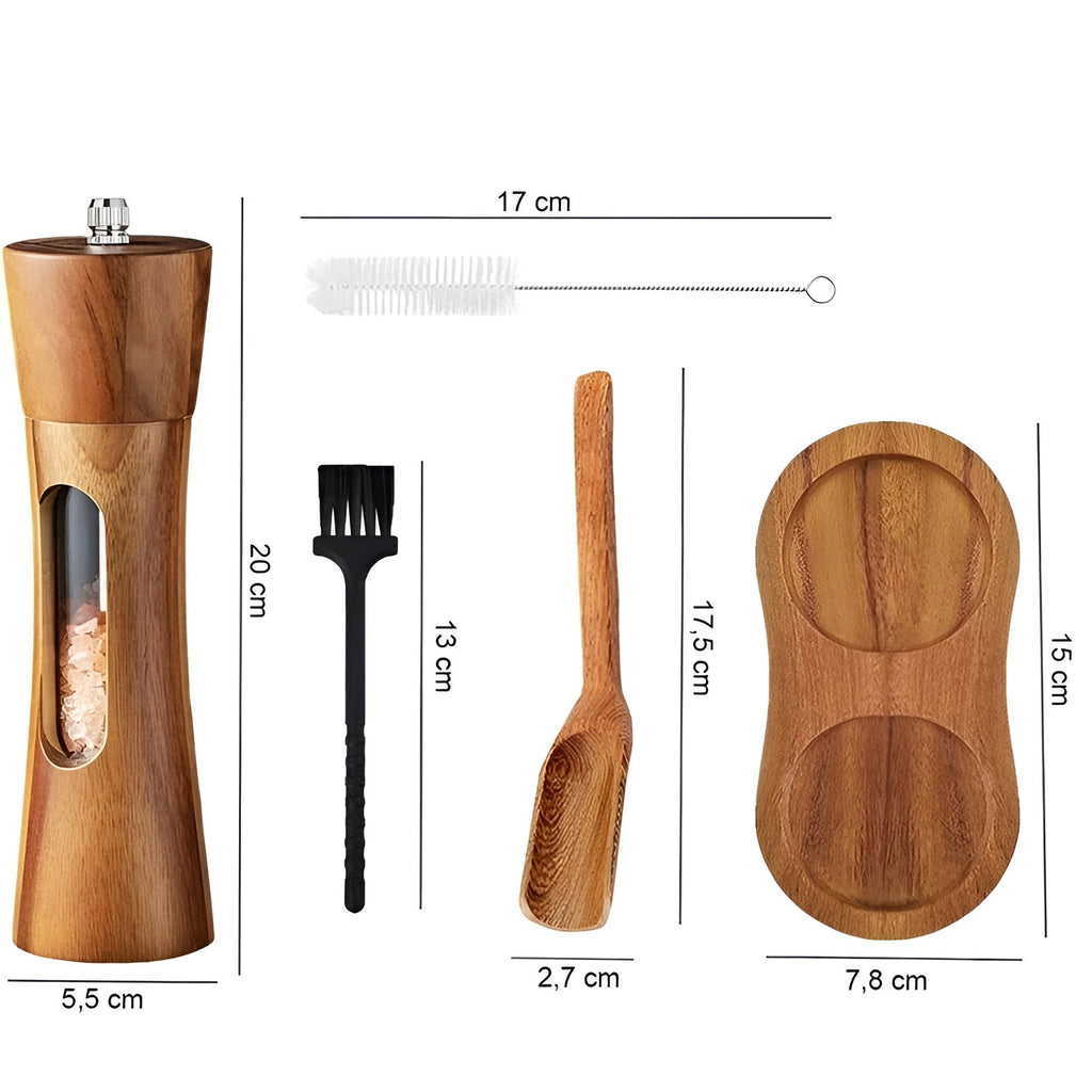 Mosrugs | SpiceCraft Manual Salt and Pepper Mill Set – Wooden Design with Acrylic Window Adjustable Grind Levels
