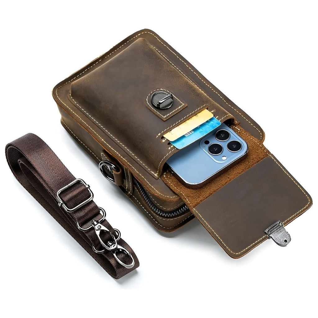 Mosrugs | Vidal Bag – Functional Leather Waist Bag for Men with Adjustable Strap and Multi-Pocket Design