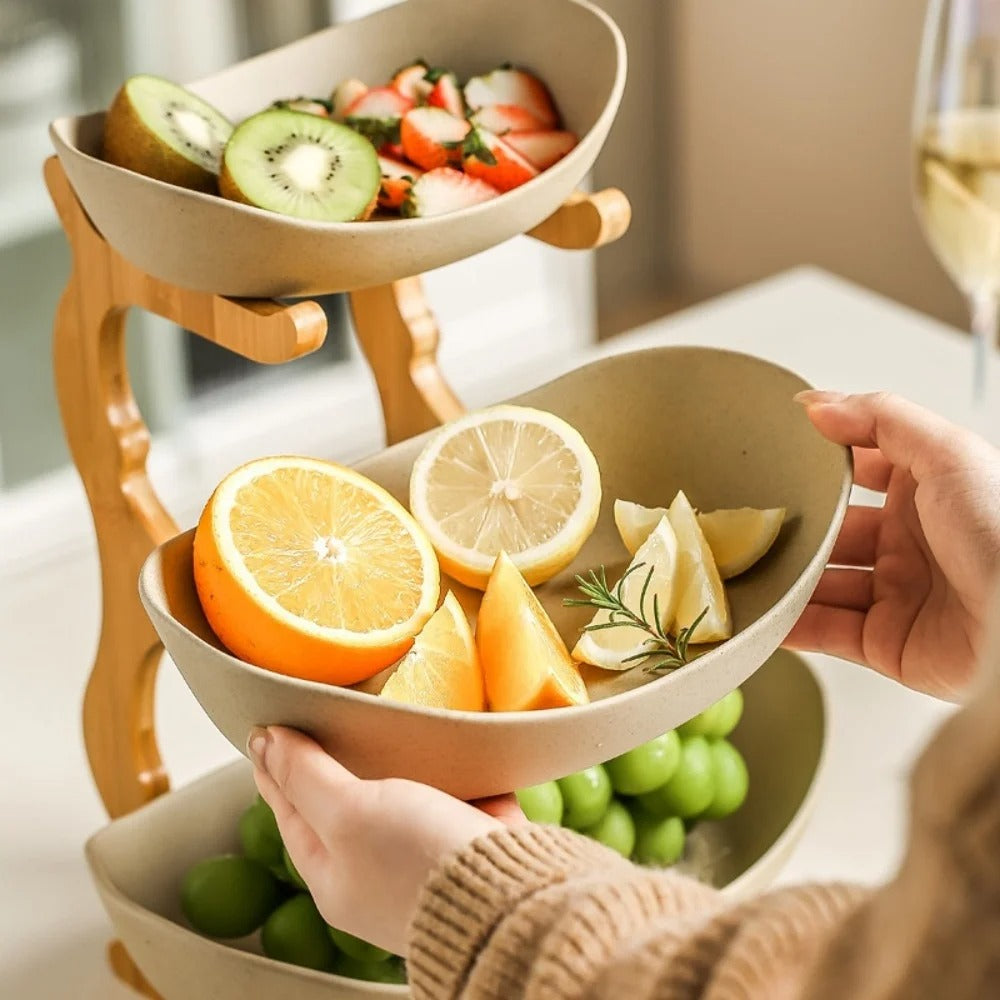 Mosrugs | BambuNest – Modern Bamboo Fruit Basket with Removable Trays & Multi-Tier Design