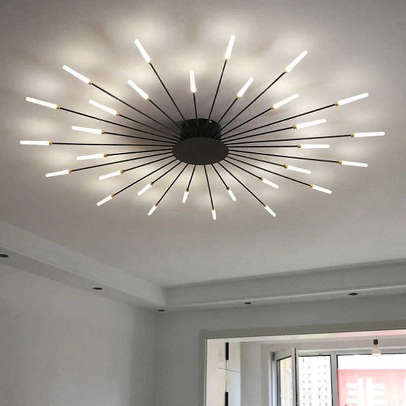 Mosrugs | Modern Industrial Ceiling Lamp Sputnik Fireworks | Black & Gold Finish. LED Lighting for Living Room. Dining Room & Bedroom Decor