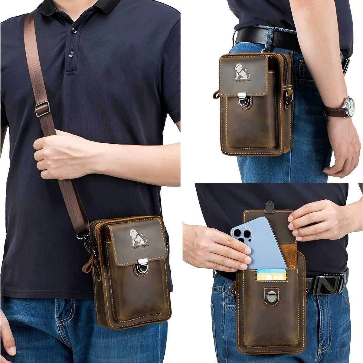 Mosrugs | Vidal Bag – Functional Leather Waist Bag for Men with Adjustable Strap and Multi-Pocket Design