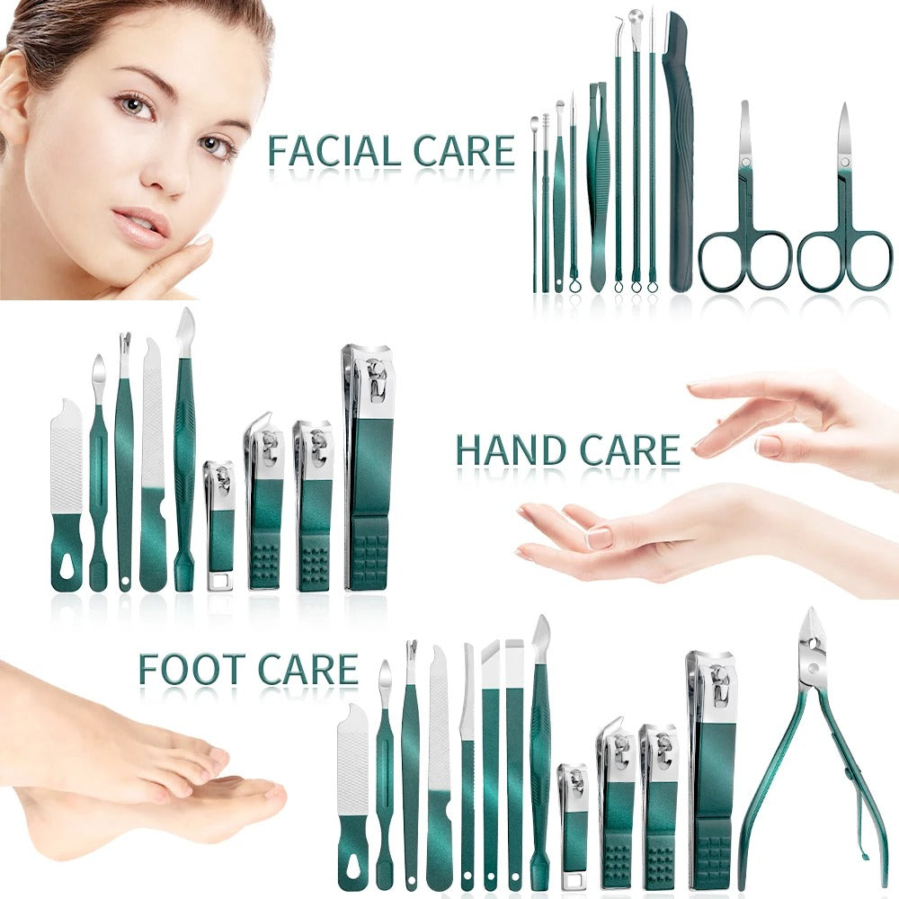 Mosrugs | Stainless Steel Grooming Set | 7, 13, or 24-Piece Kits for Manicures & Pedicures at Home or Travel