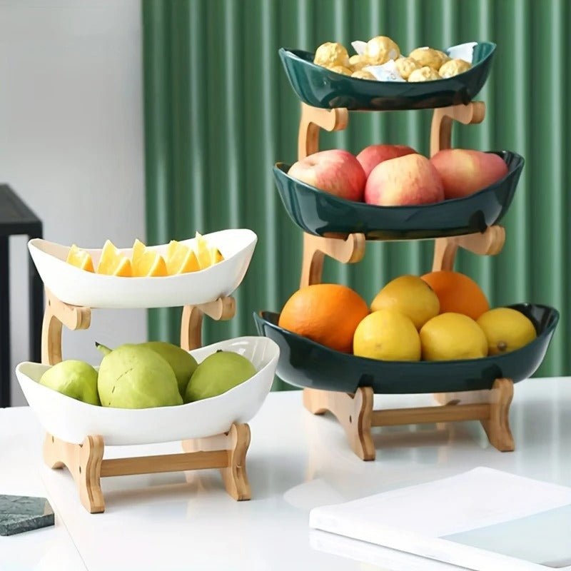 Mosrugs | BambuNest – Modern Bamboo Fruit Basket with Removable Trays & Multi-Tier Design