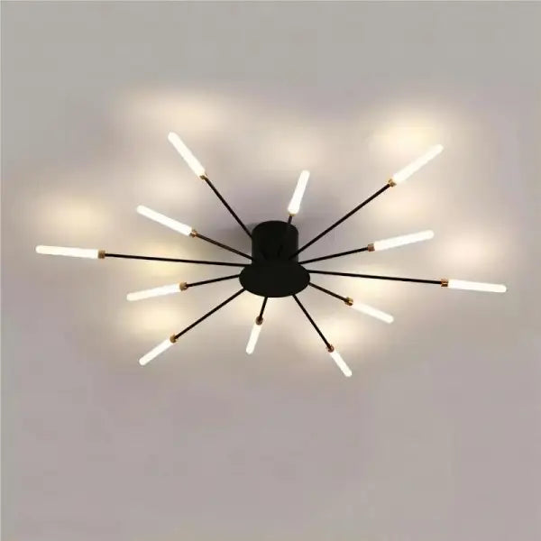 Mosrugs | Modern Industrial Ceiling Lamp Sputnik Fireworks | Black & Gold Finish. LED Lighting for Living Room. Dining Room & Bedroom Decor