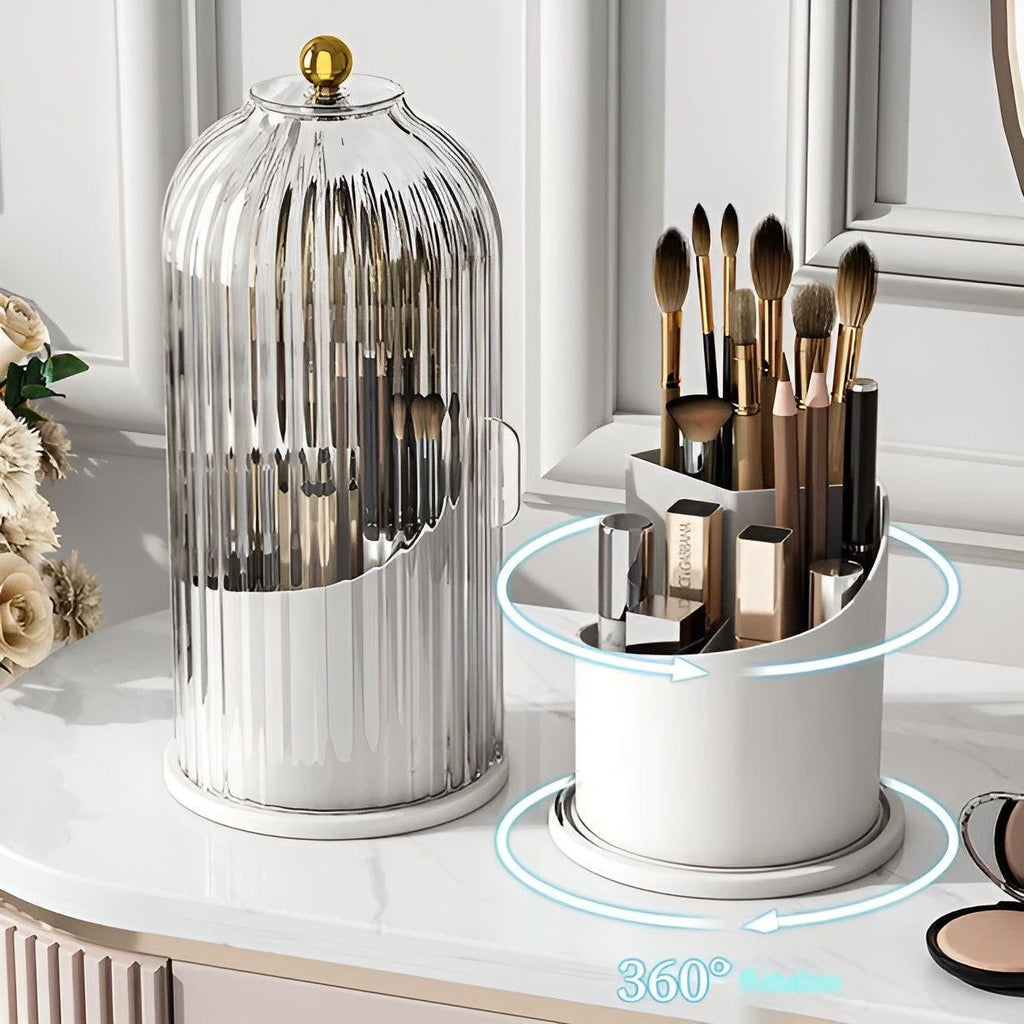 Mosrugs | Beauty SpinMate – 360° Rotating Makeup Brush Holder & Cosmetic Organiser with Dustproof Lid