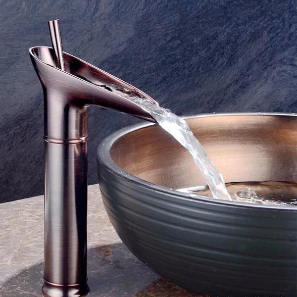 Mosrugs | Antique Brass Waterfall Basin Tap – Vintage Bathroom Mixer Faucet with Hot & Cold Control