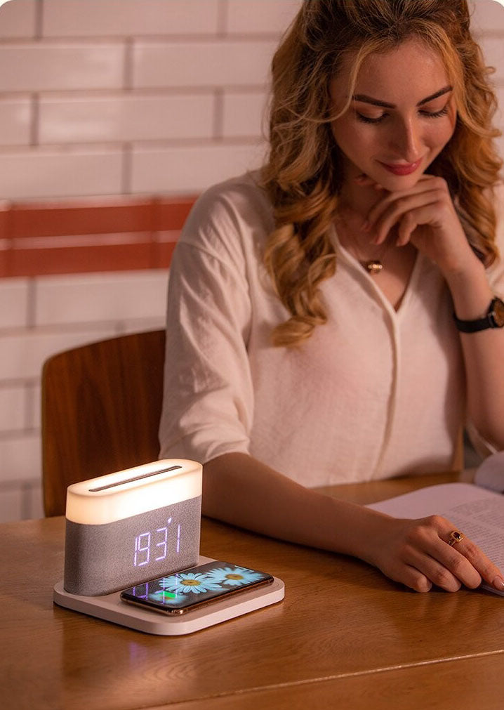 Mosrugs | 3-in-1 Wireless Charger, LED Lamp & Digital Alarm Clock | Fast Charging Dock