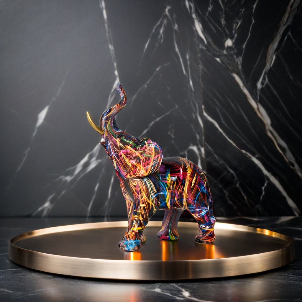 Mosrugs | Abstract Elephant Statue – Colourful African Design with Raised Trunk for Good Luck