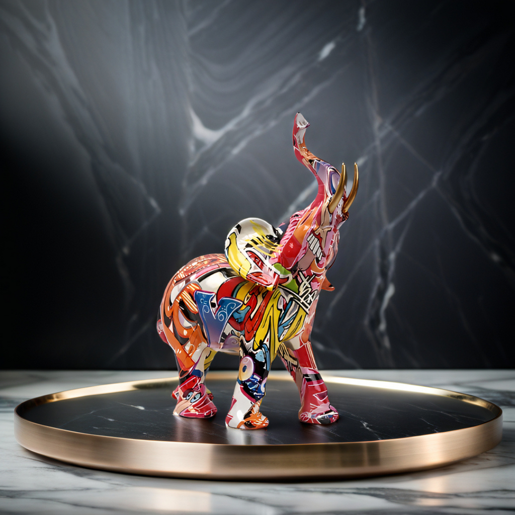 Mosrugs | Abstract Elephant Statue – Colourful African Design with Raised Trunk for Good Luck