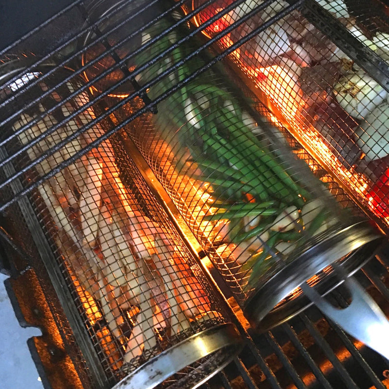 Mosrugs | Stainless Steel Rolling BBQ Grill Basket – Rotating Design for Perfectly Grilled Food