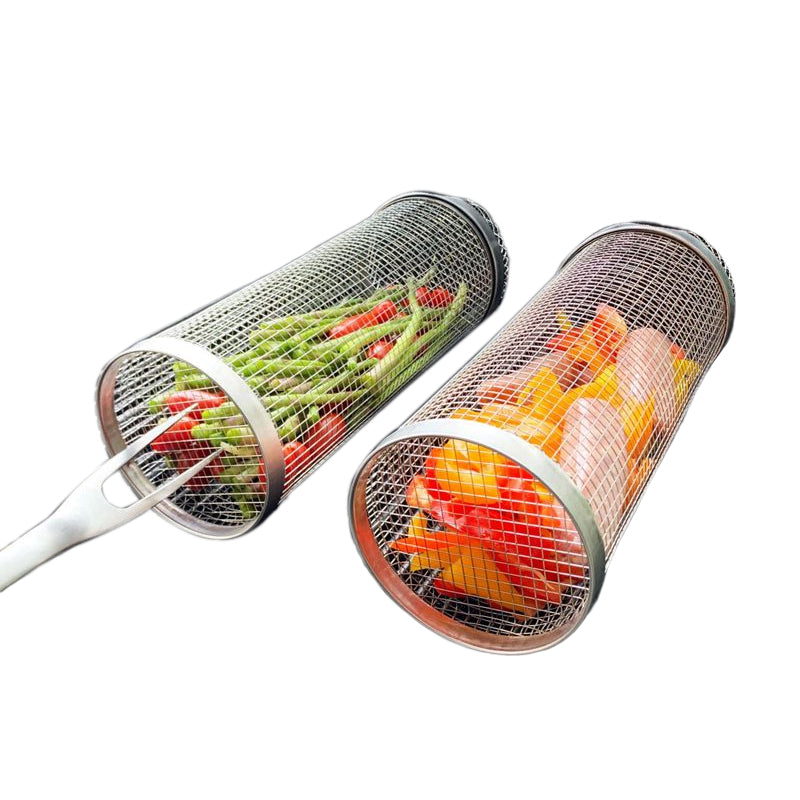 Mosrugs | Stainless Steel Rolling BBQ Grill Basket – Rotating Design for Perfectly Grilled Food