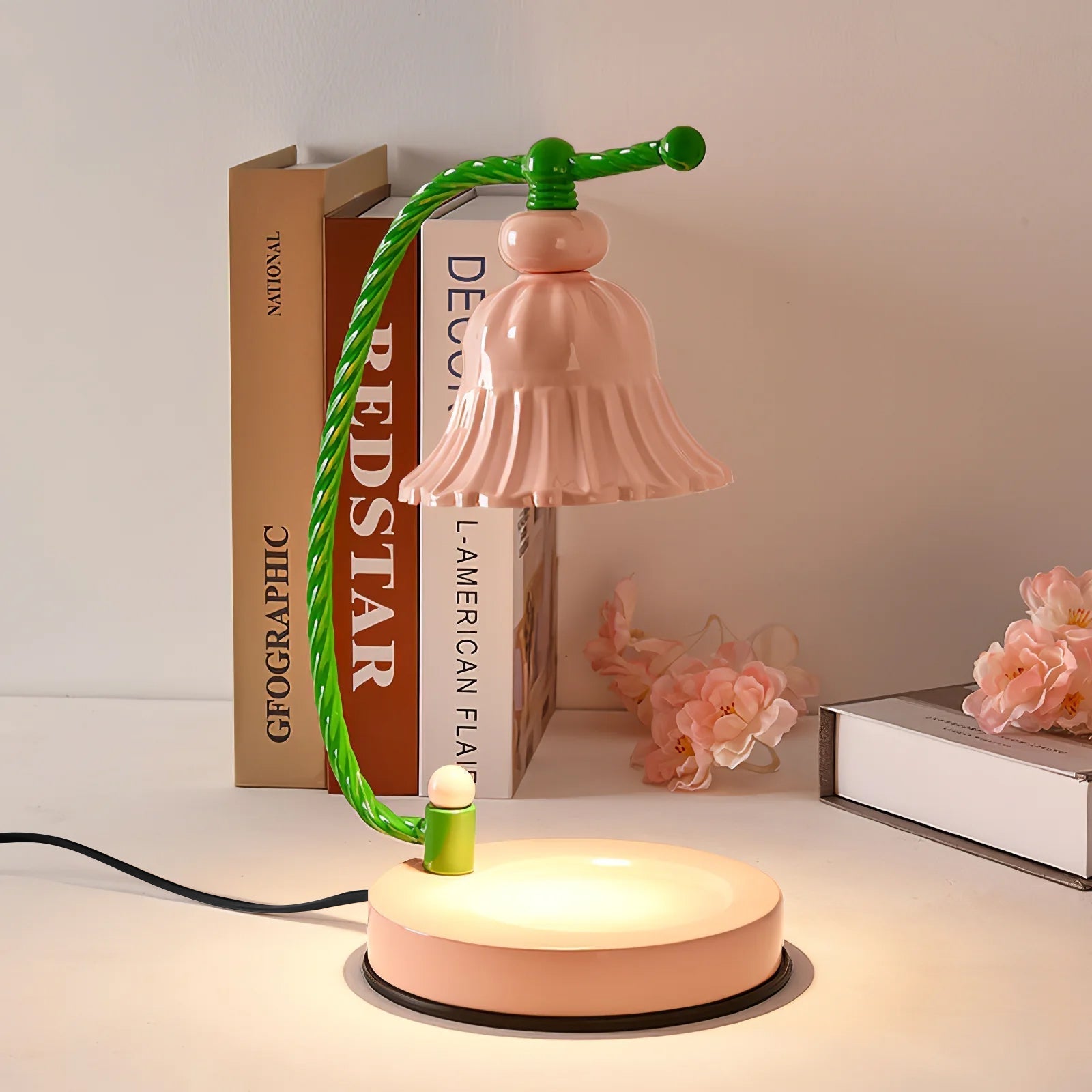 Mosrugs | BloomAura – Charming Pink Glass Table Lamp