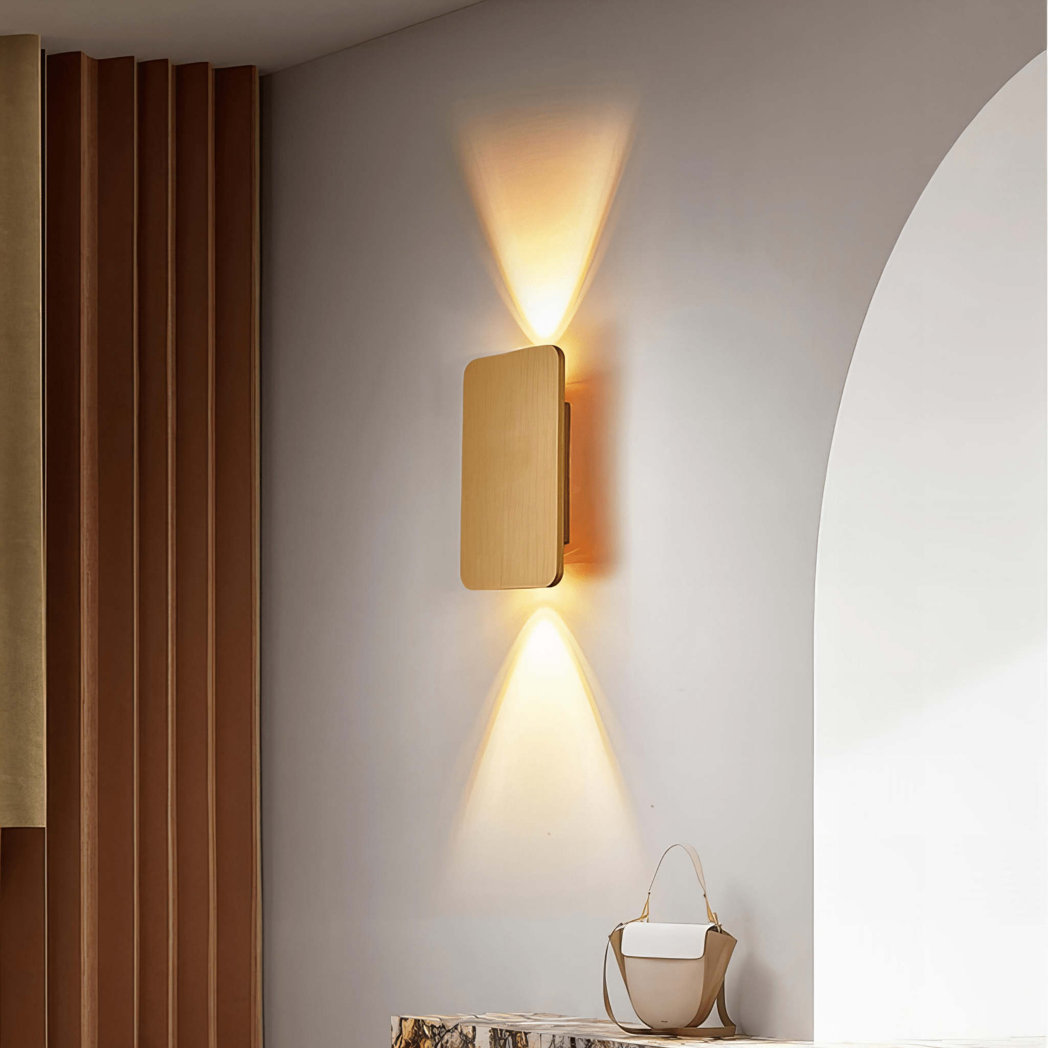 Mosrugs | Radiara – Minimalist Wooden LED Wall Light with Adjustable Lighting