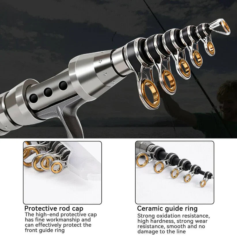 Mosrugs | Carbon Fibre Telescopic Fishing Rod & Reel Set – Portable Fishing Kit for Sea & Freshwater