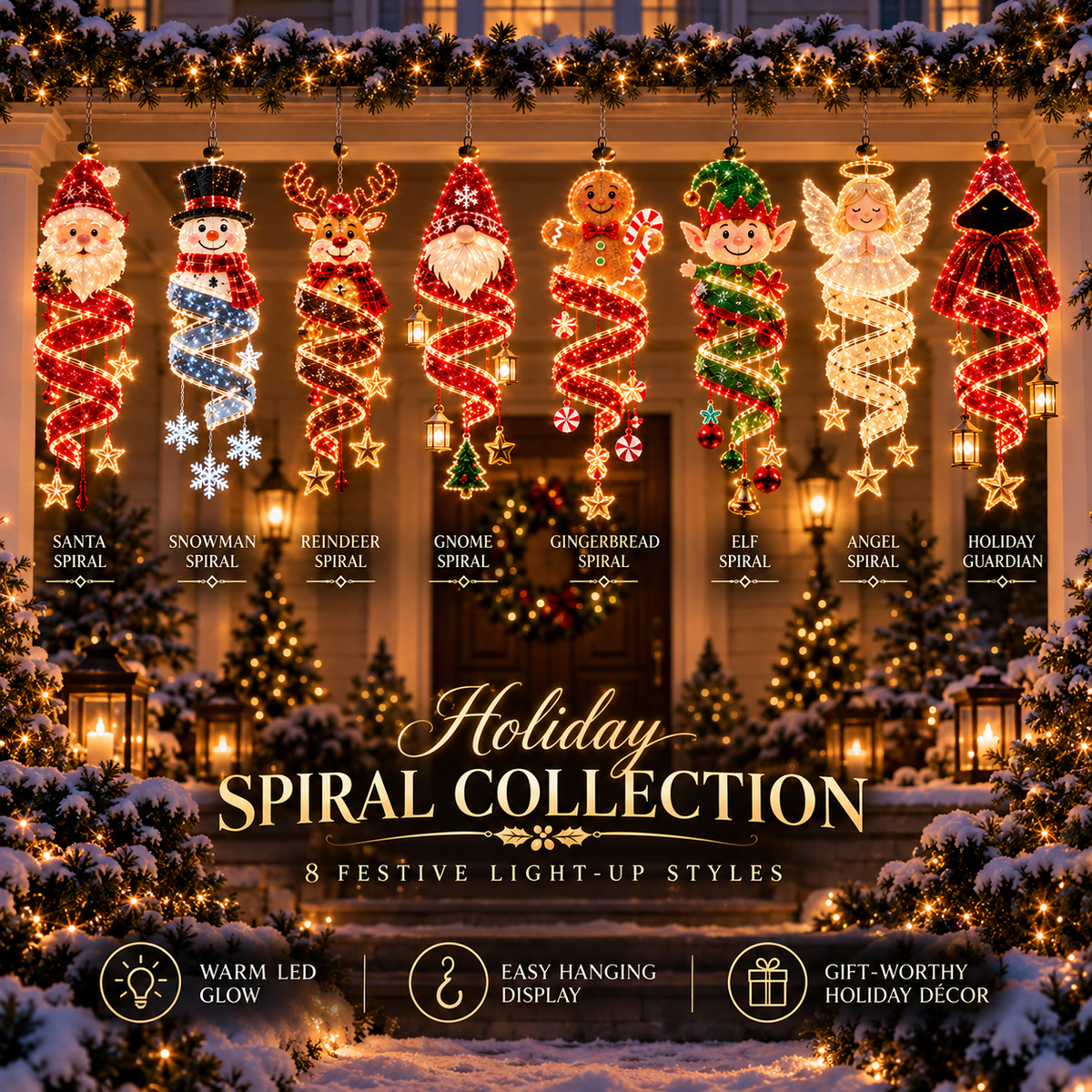 Christmas Magic Spiral Hanging LED Light Collection