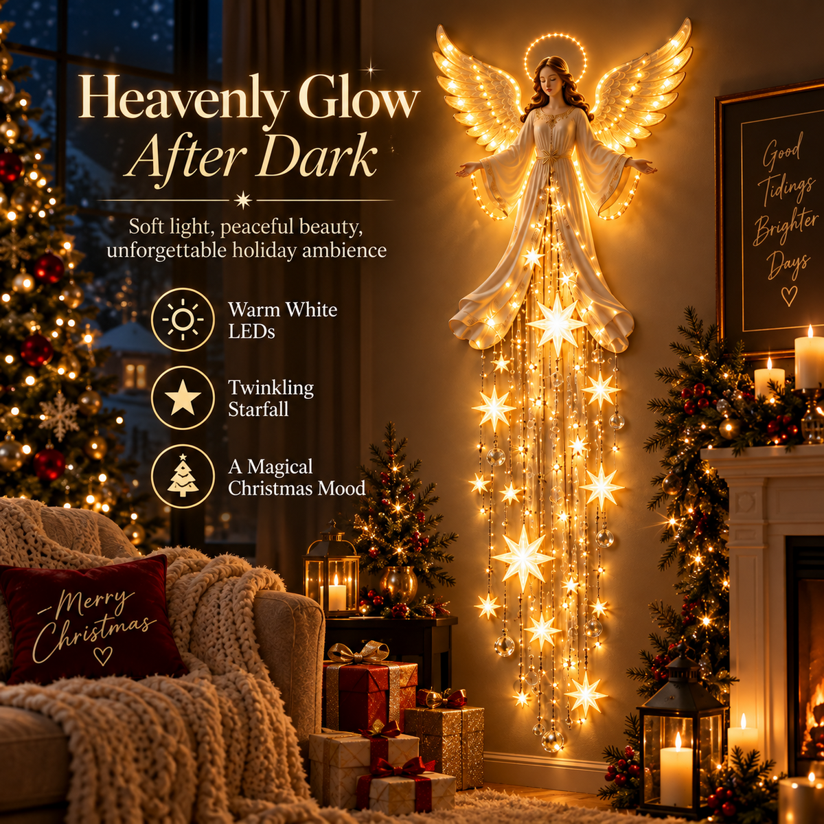 Lighted Christmas Angel Wall Decor – Glowing Star Cascade Holiday Decoration