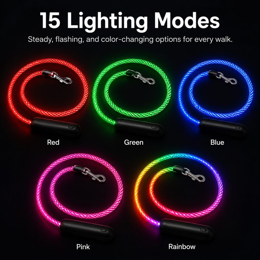 Klmays NightGlow LED Light-Up Dog Leash for Night Walks - USB Rechargeable Safety Leash That Helps Your Dog Stay Visible in the Dark