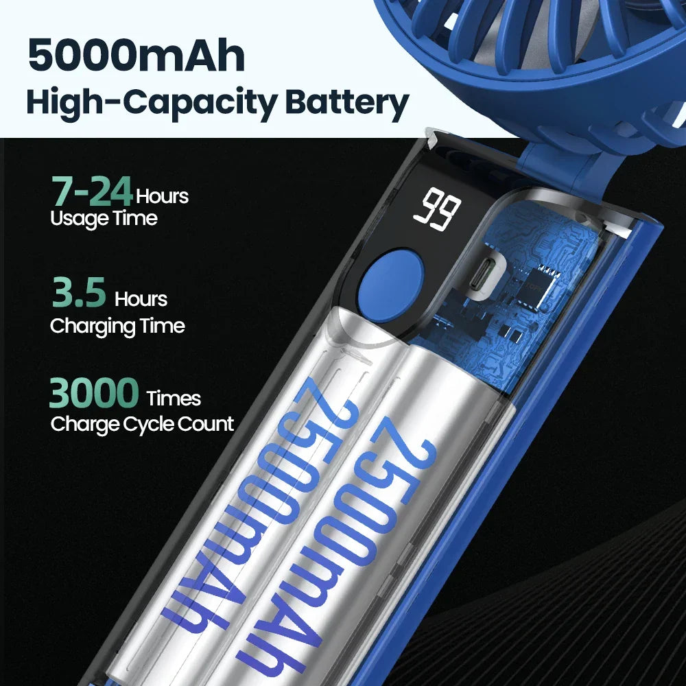 Mini USB Rechargeable Fan – 5000mAh 3-Speed Handheld Pocket Fan