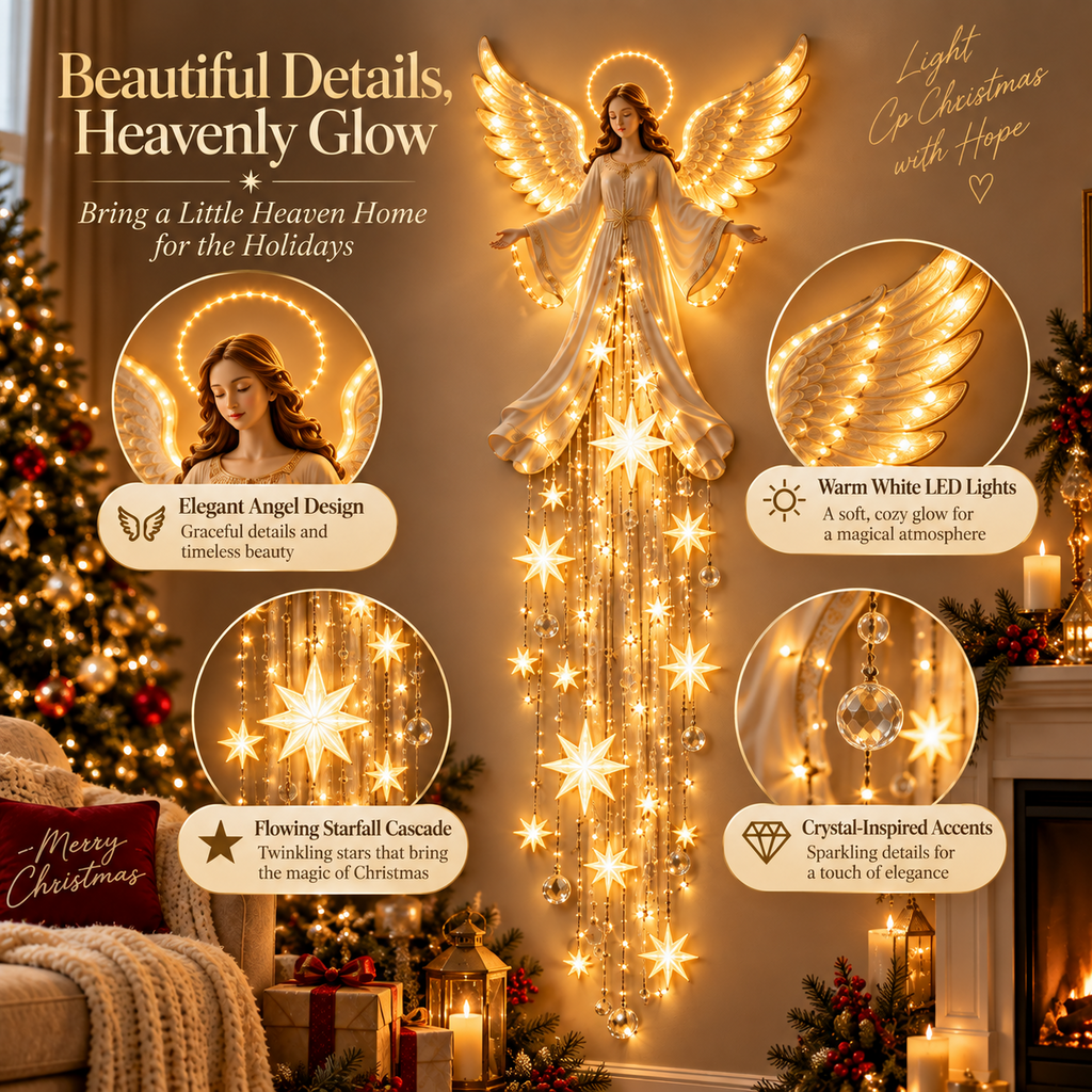 Lighted Christmas Angel Wall Decor – Glowing Star Cascade Holiday Decoration