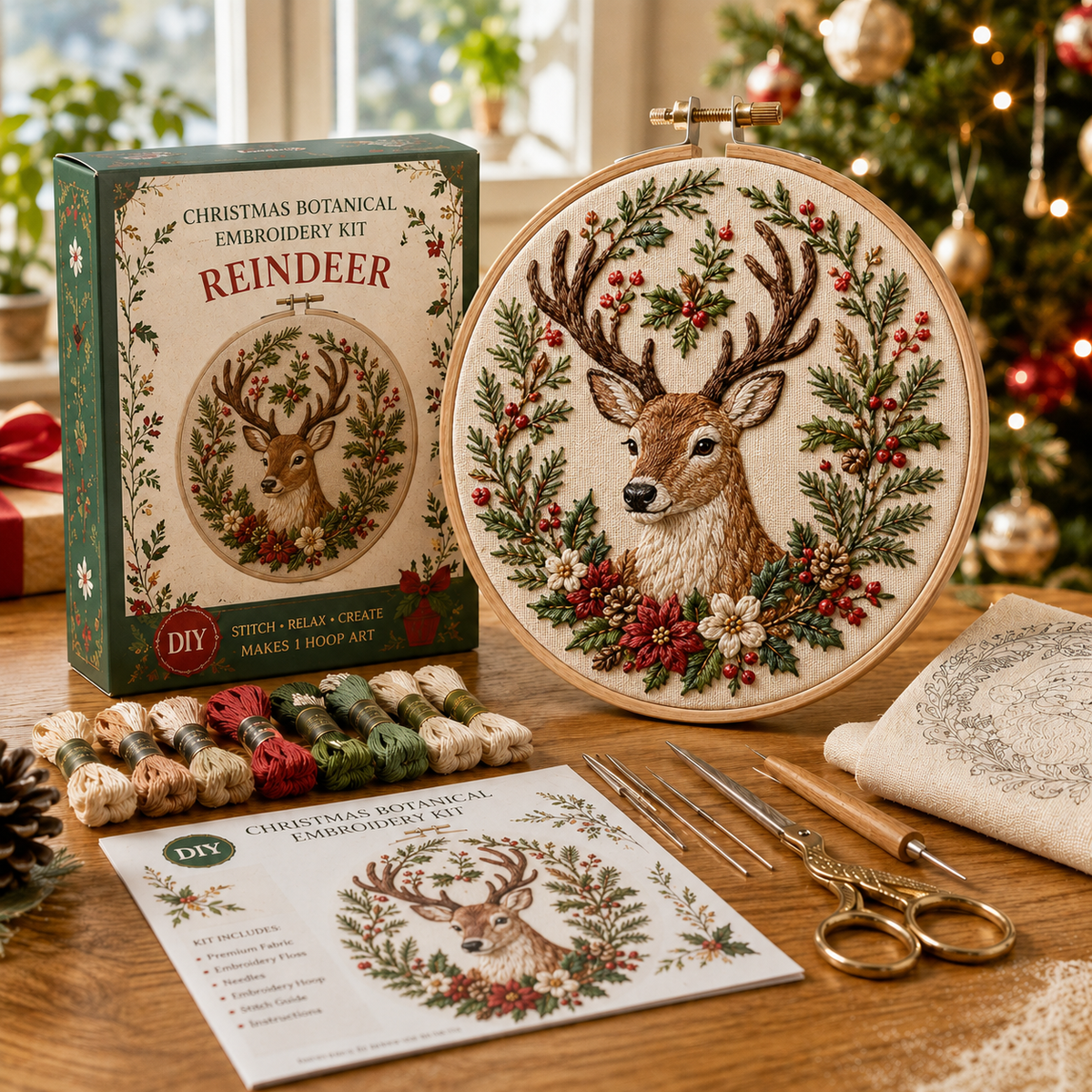 Christmas Botanical Embroidery Kit – Festive DIY Hoop Art Collection