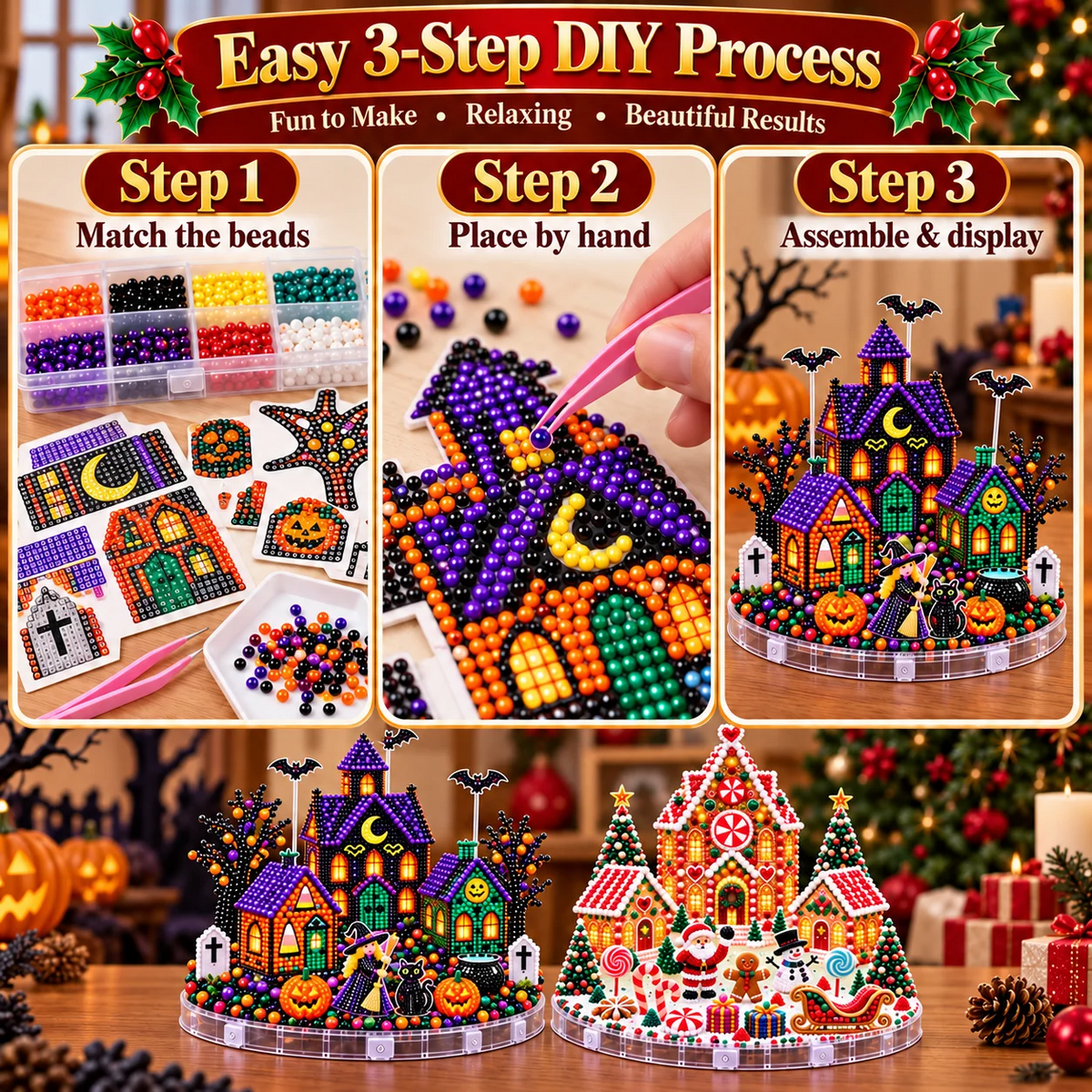 3D DIY Diamond Art Village Kit – Christmas & Halloween Craft Decor