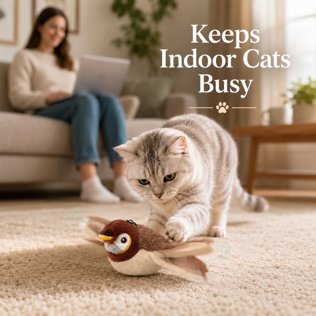 Mosrugs Rechargeable Flapping Bird Cat Toy for Indoor Cats - Tap-Activated Plush Kicker Toy for Boredom Relief & Hunting Instinct Play