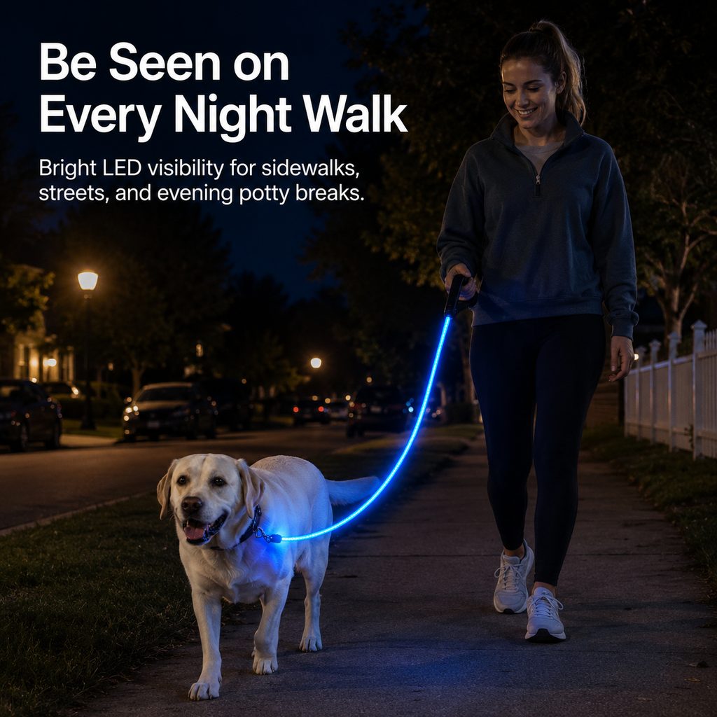 Klmays NightGlow LED Light-Up Dog Leash for Night Walks - USB Rechargeable Safety Leash That Helps Your Dog Stay Visible in the Dark