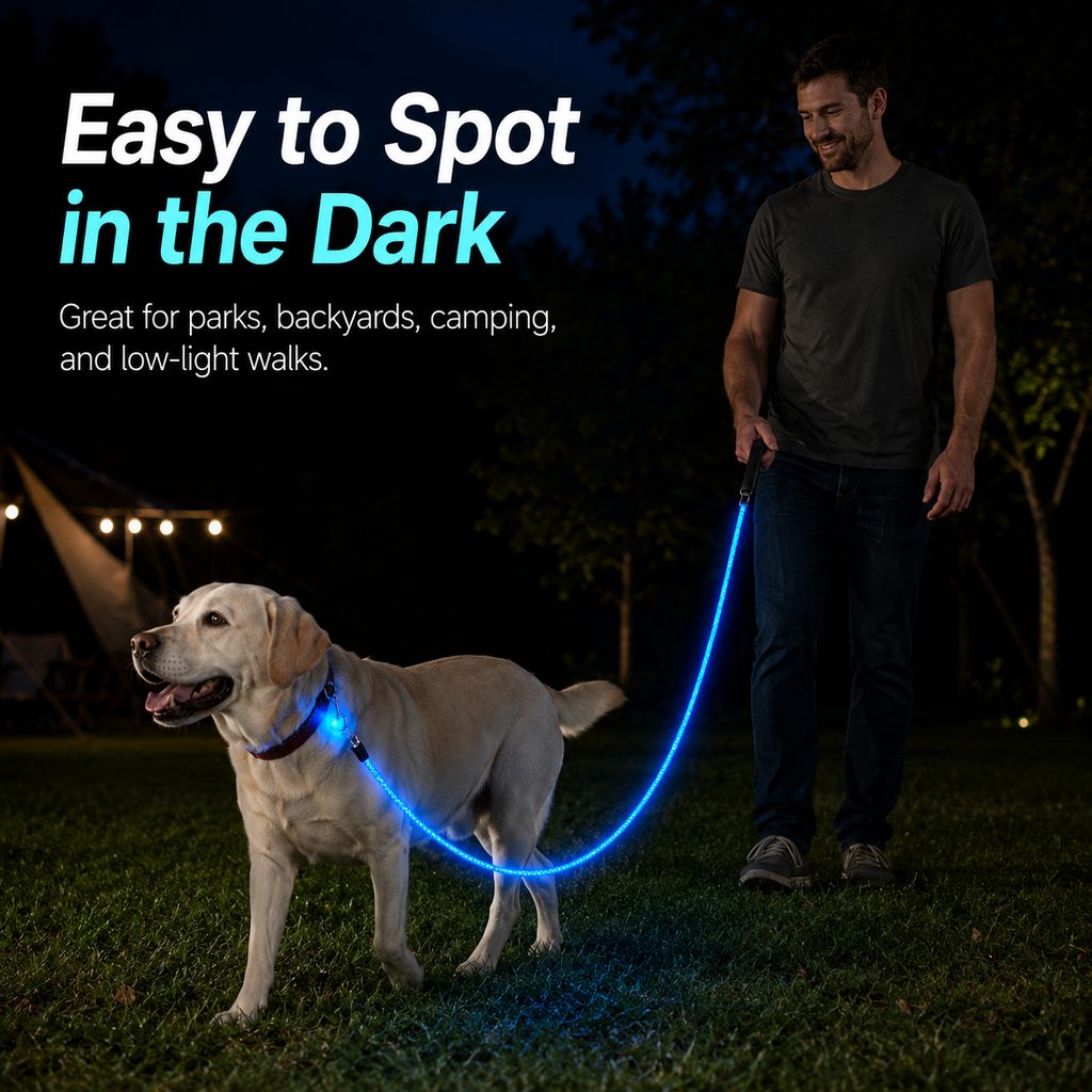 Klmays NightGlow LED Light-Up Dog Leash for Night Walks - USB Rechargeable Safety Leash That Helps Your Dog Stay Visible in the Dark