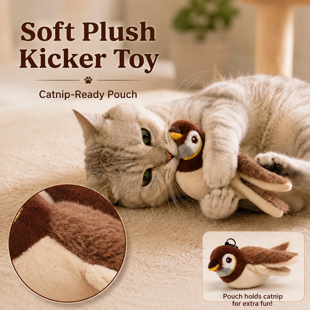 Mosrugs Rechargeable Flapping Bird Cat Toy for Indoor Cats - Tap-Activated Plush Kicker Toy for Boredom Relief & Hunting Instinct Play
