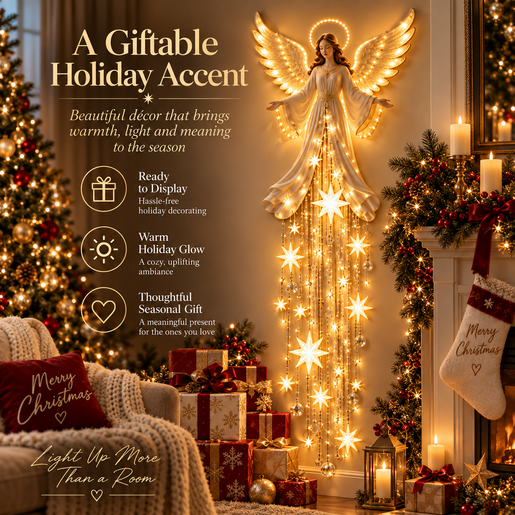 Lighted Christmas Angel Wall Decor – Glowing Star Cascade Holiday Decoration