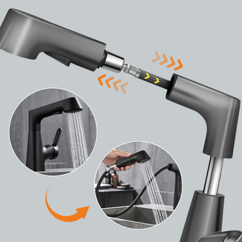 Mosrugs | Modern Bathroom Basin Tap with Pull-Out Spray Head – 360° Swivel & Dual-Mode Water Flow