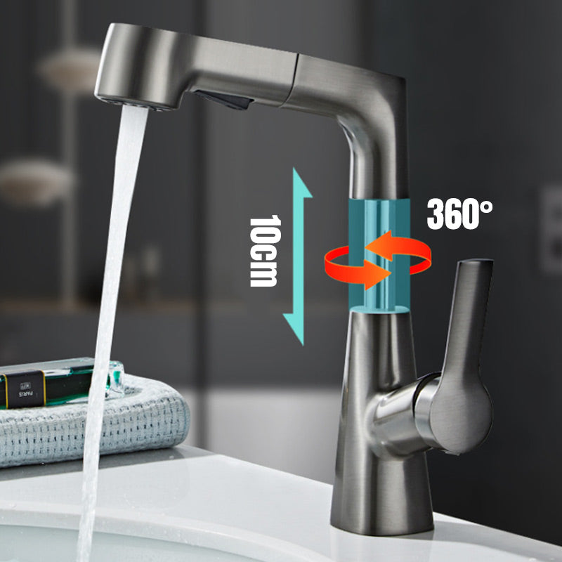 Mosrugs | Modern Bathroom Basin Tap with Pull-Out Spray Head – 360° Swivel & Dual-Mode Water Flow