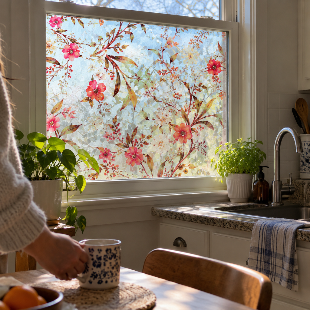 Sunlit Garden Floral Privacy Window Film