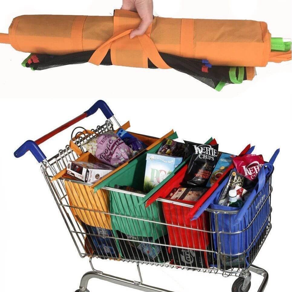 Mosrugs | EcoSmart Shopping Cart Trolley Bags (Set of 4) | Reusable Grocery Organiser System