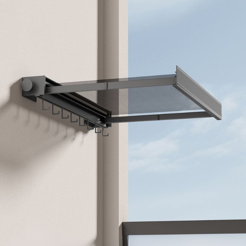Wall-Mounted Foldable Clothes Drying Rack with Grid Shelf and Hook Rail