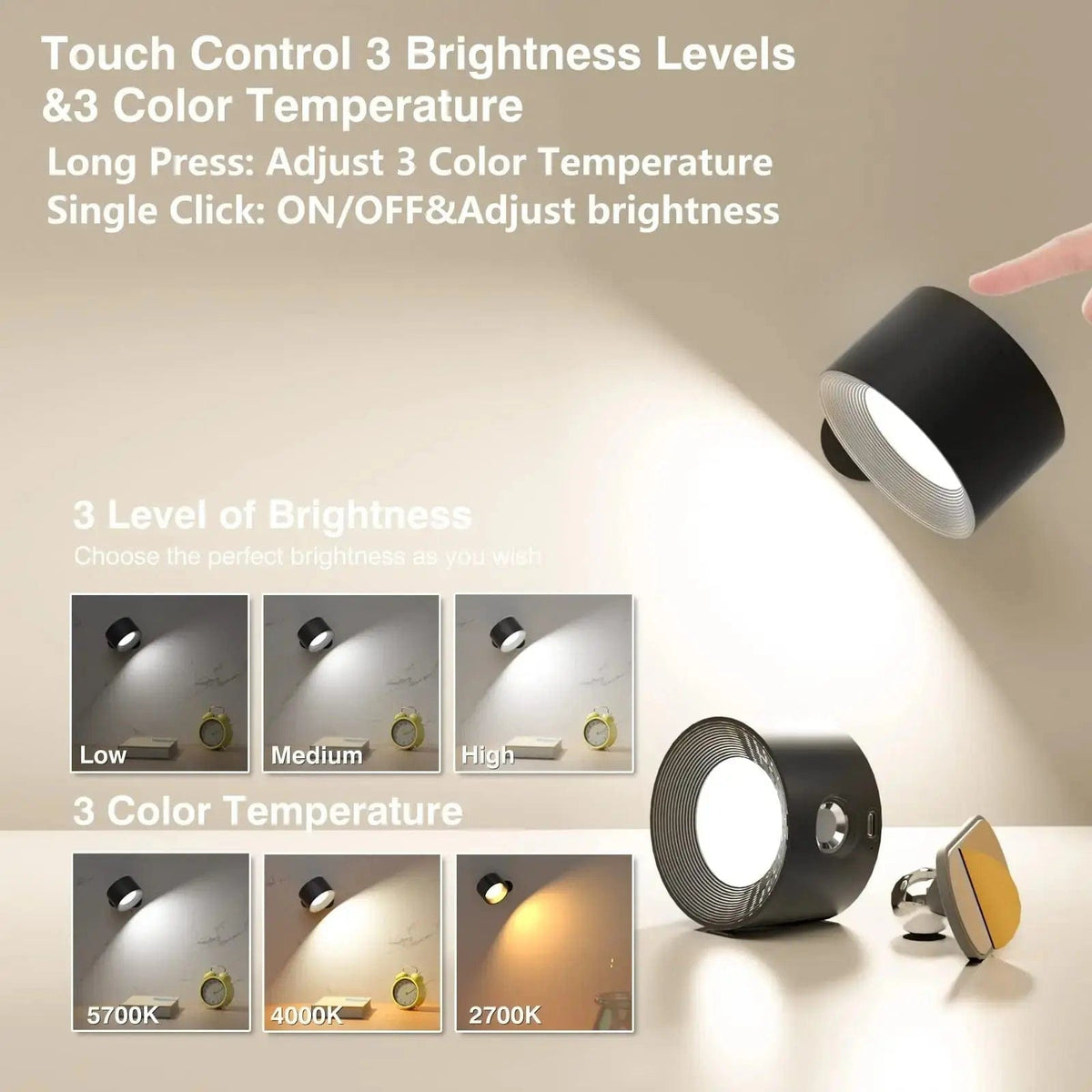 Mosrugs | Battery Operated Wall Light | Rechargeable, 360° Adjustable & Wireless for Modern Interiors