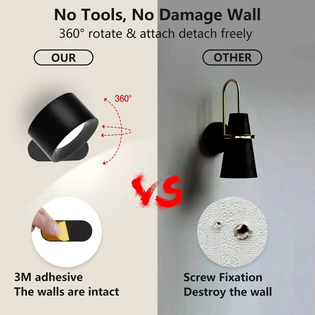 Mosrugs | Battery Operated Wall Light | Rechargeable, 360° Adjustable & Wireless for Modern Interiors