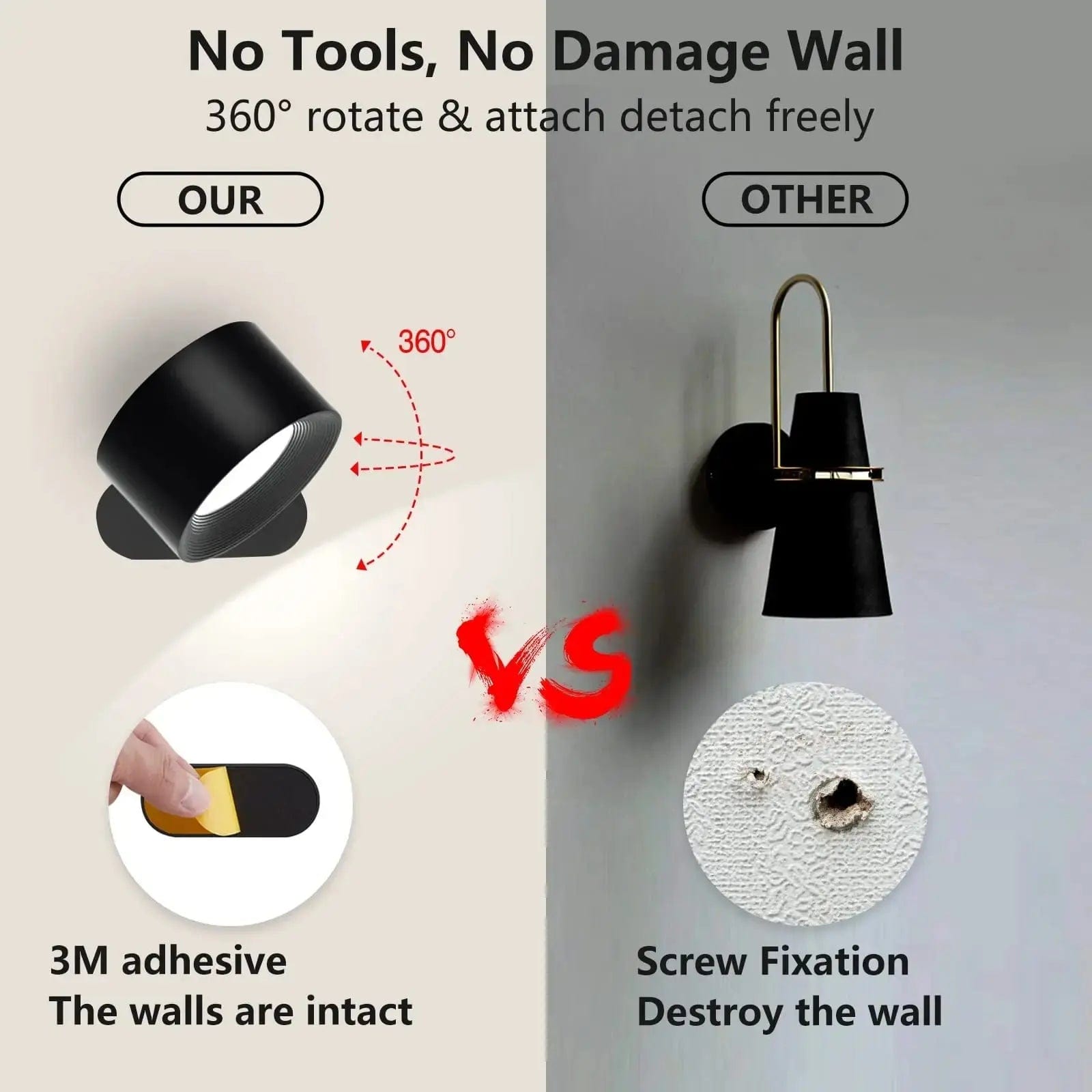 Mosrugs | Battery Operated Wall Light | Rechargeable, 360° Adjustable & Wireless for Modern Interiors