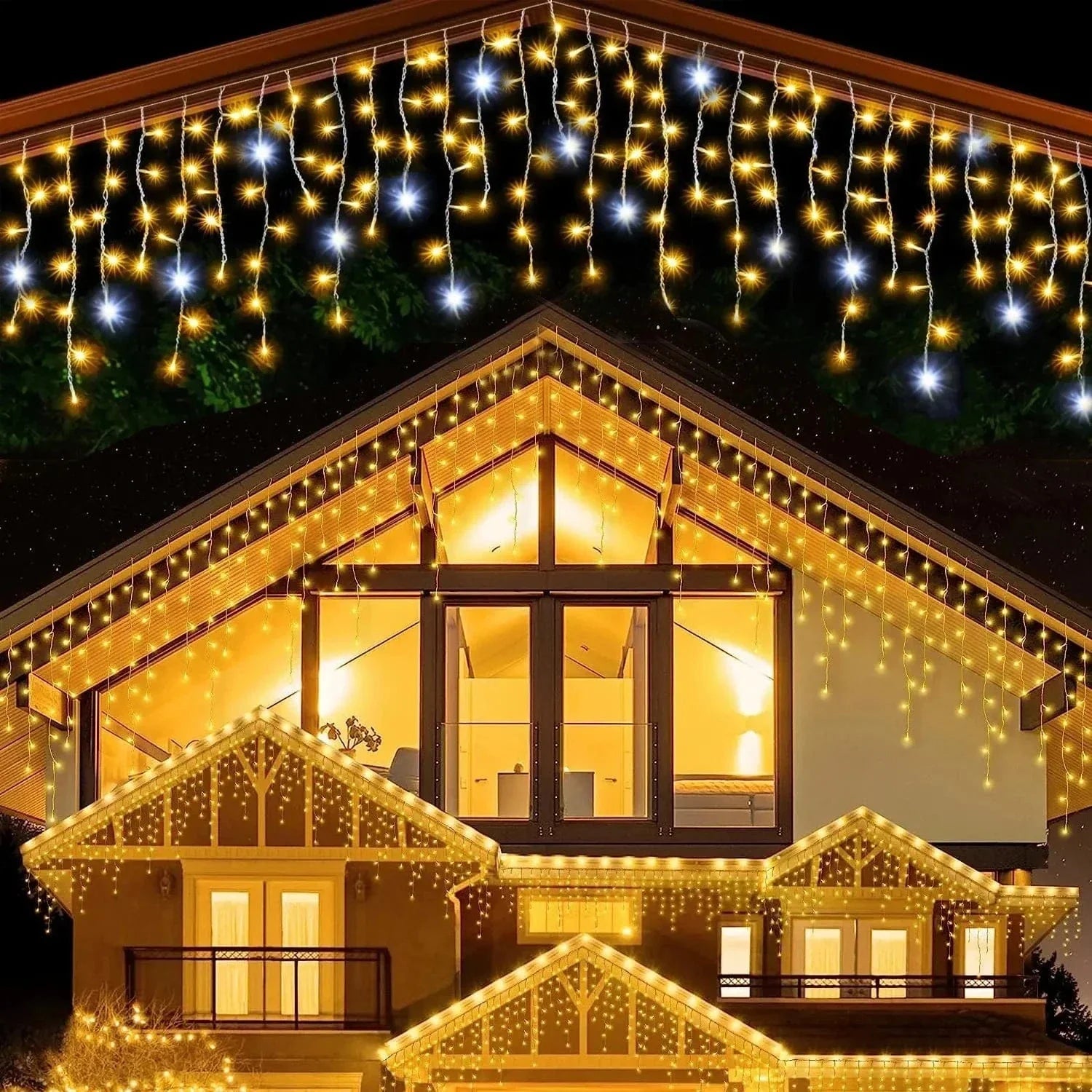 Mosrugs | Twinkling Icicle String LED Lights | Warm White & Cool White, Extendable for Indoor & Outdoor Holiday Decor