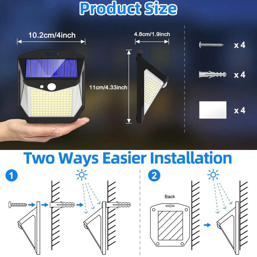 Mosrugs | 2x Solar LED Wall Light with Motion Sensor | Waterproof, 270° Wide Angle & 3 Modes for Outdoor Security in Gardens and Yards