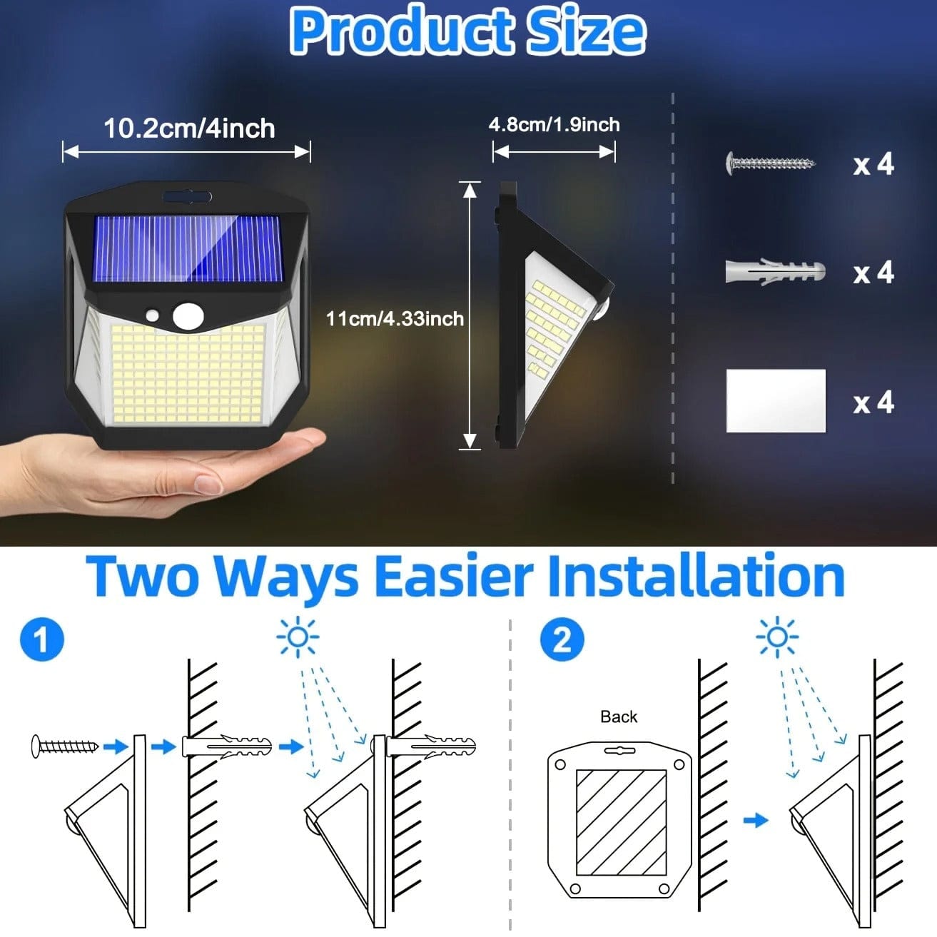 Mosrugs | 2x Solar LED Wall Light with Motion Sensor | Waterproof, 270° Wide Angle & 3 Modes for Outdoor Security in Gardens and Yards