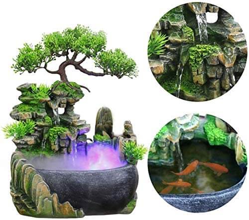 Mosrugs | ZenFlow Indoor Tabletop Fountain – LED Light Water Feature for Home, Office & Relaxation Décor