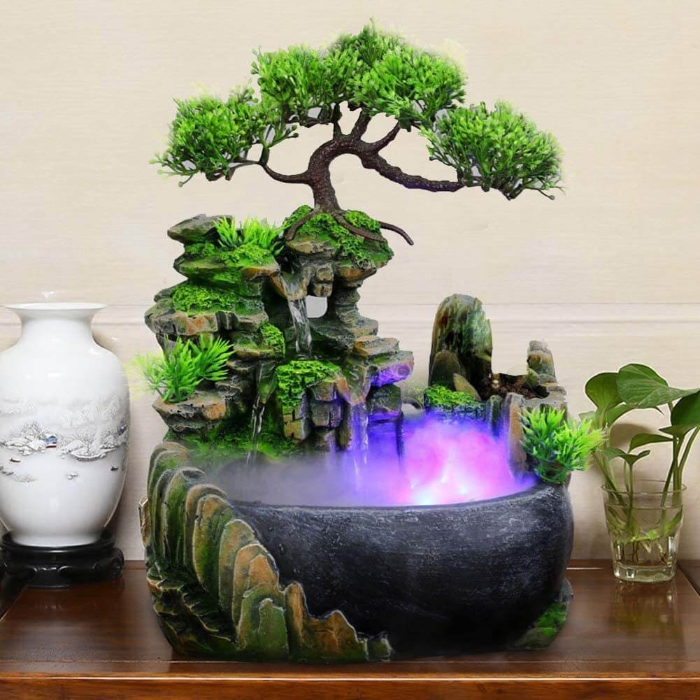 Mosrugs | ZenFlow Indoor Tabletop Fountain – LED Light Water Feature for Home, Office & Relaxation Décor